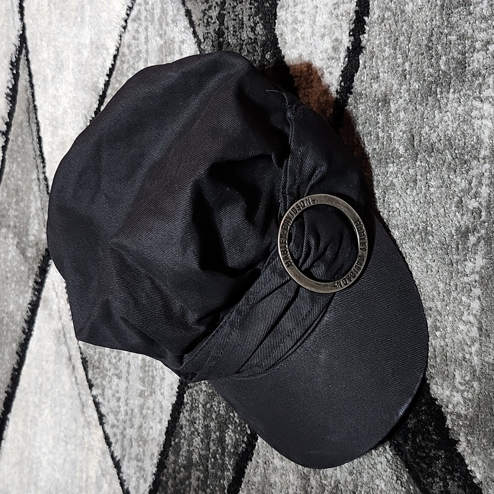 HARLEY DAVIDSON BLACK LOGO SIDE BUCKLE EMBROIDERED MILITARY CADET CAP HAT